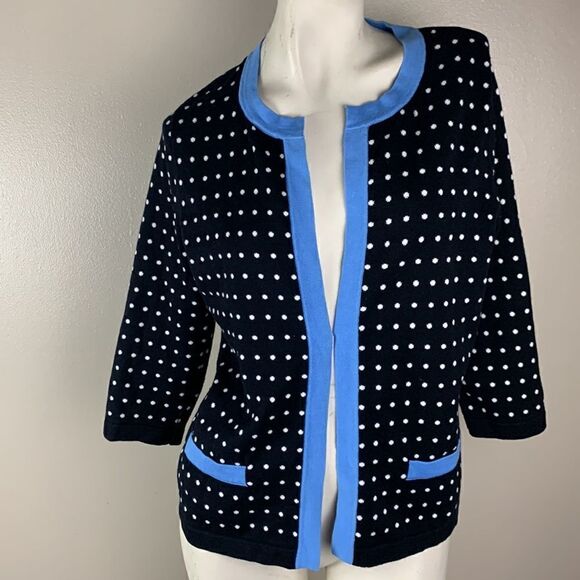 TALBOTS petite medium sweater open cardigan dots cotton open front - Picture 11 of 11